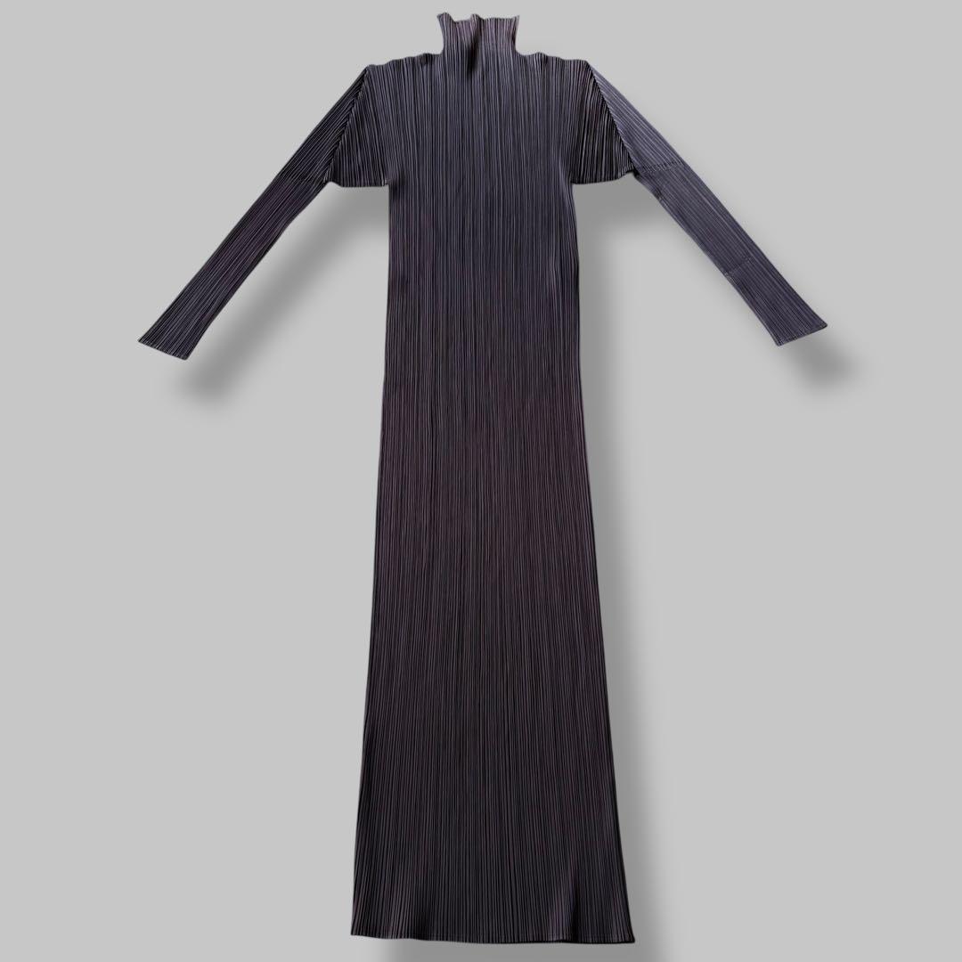 【RR様】プリーツプリーズ ロングワンピース マキシ丈 ハイネック ボルドー L