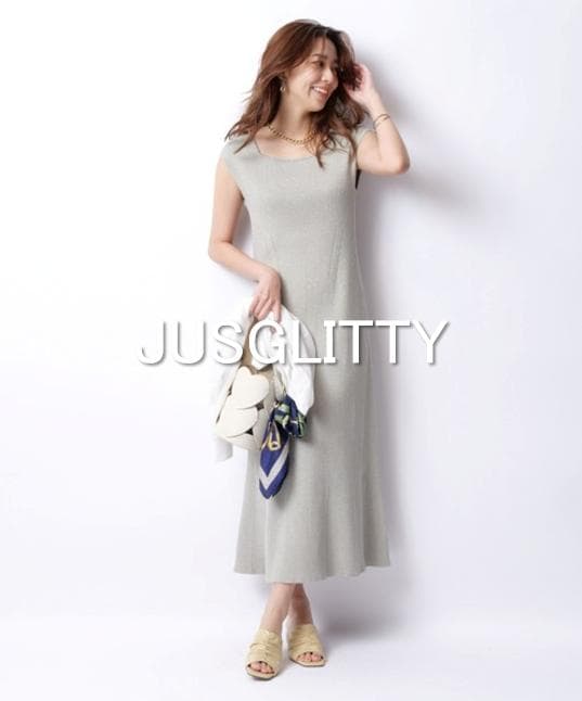 【新品タグ付き】JUSGLITTY フレンチラメリブワンピース