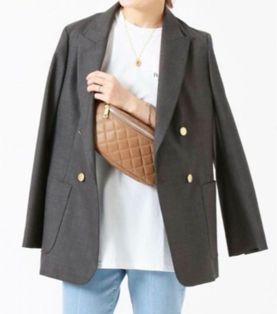 IENA グレー ダブルブレスト テーラードジャケット