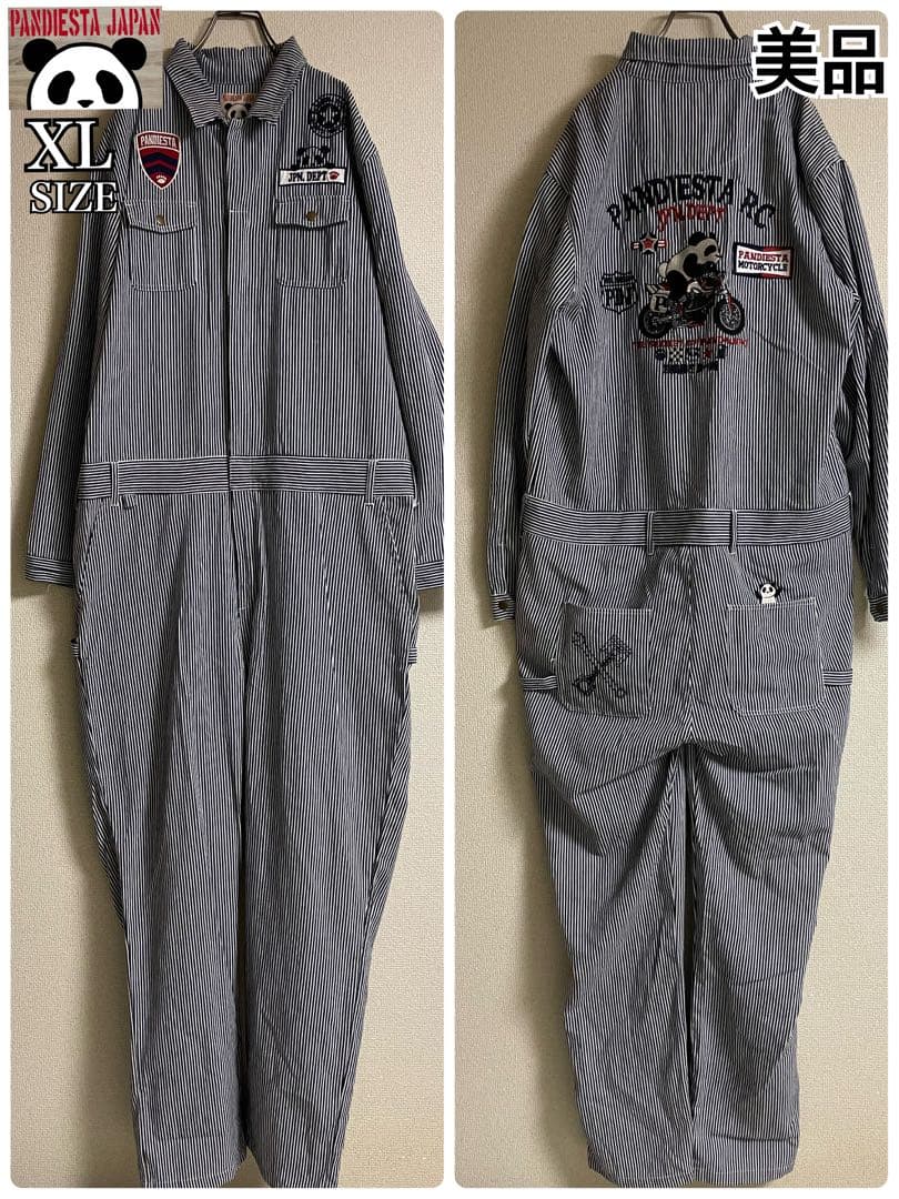 ★美品★ PANDIESTA JAPAN ツナギ デニム ヒッコリー デカロゴ