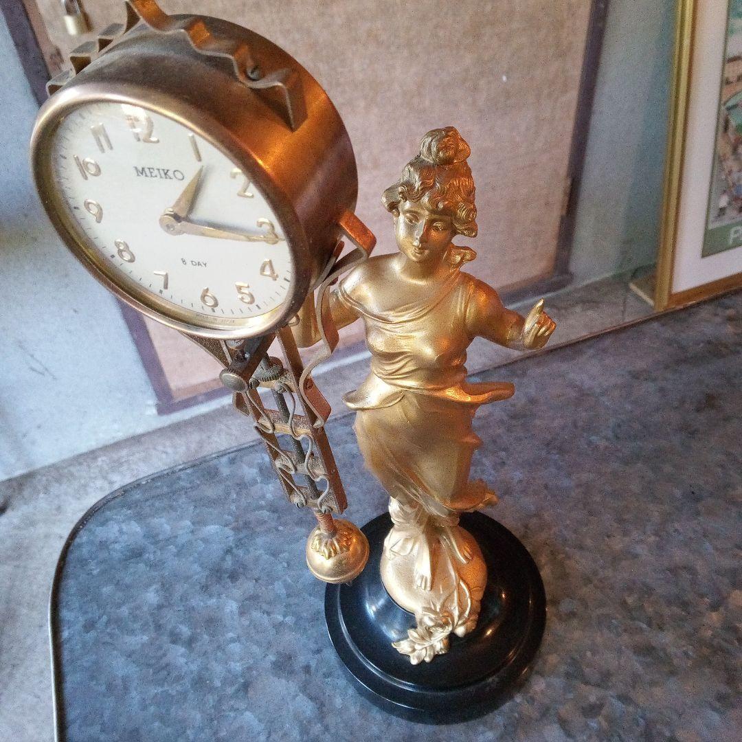 昭和レトロ 女神のネジまき「総体振置時計」MEIKO 箱付き　美品