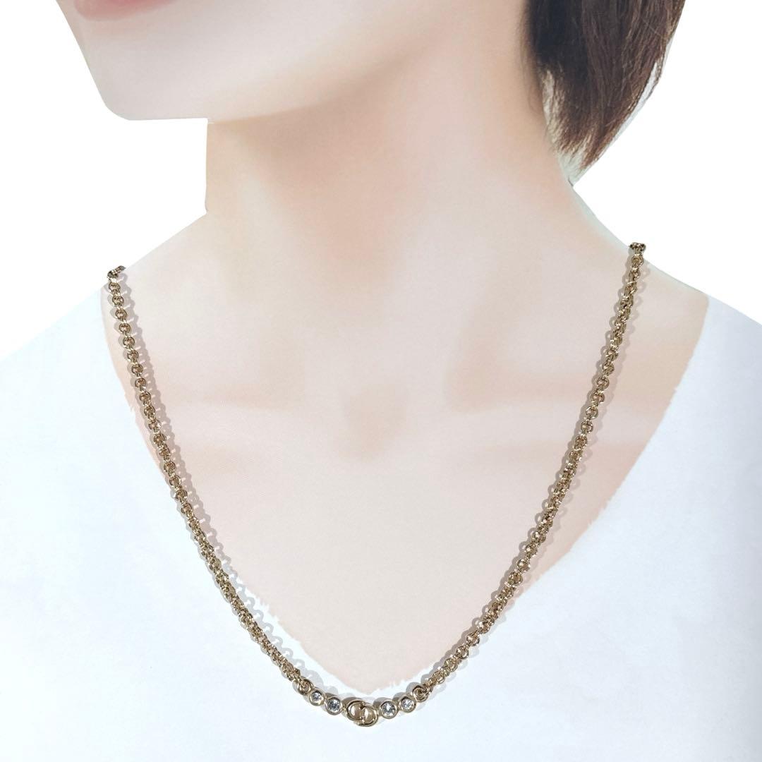 クリスチャンディオール CDロゴ ラインストーン ゴールド ネックレス