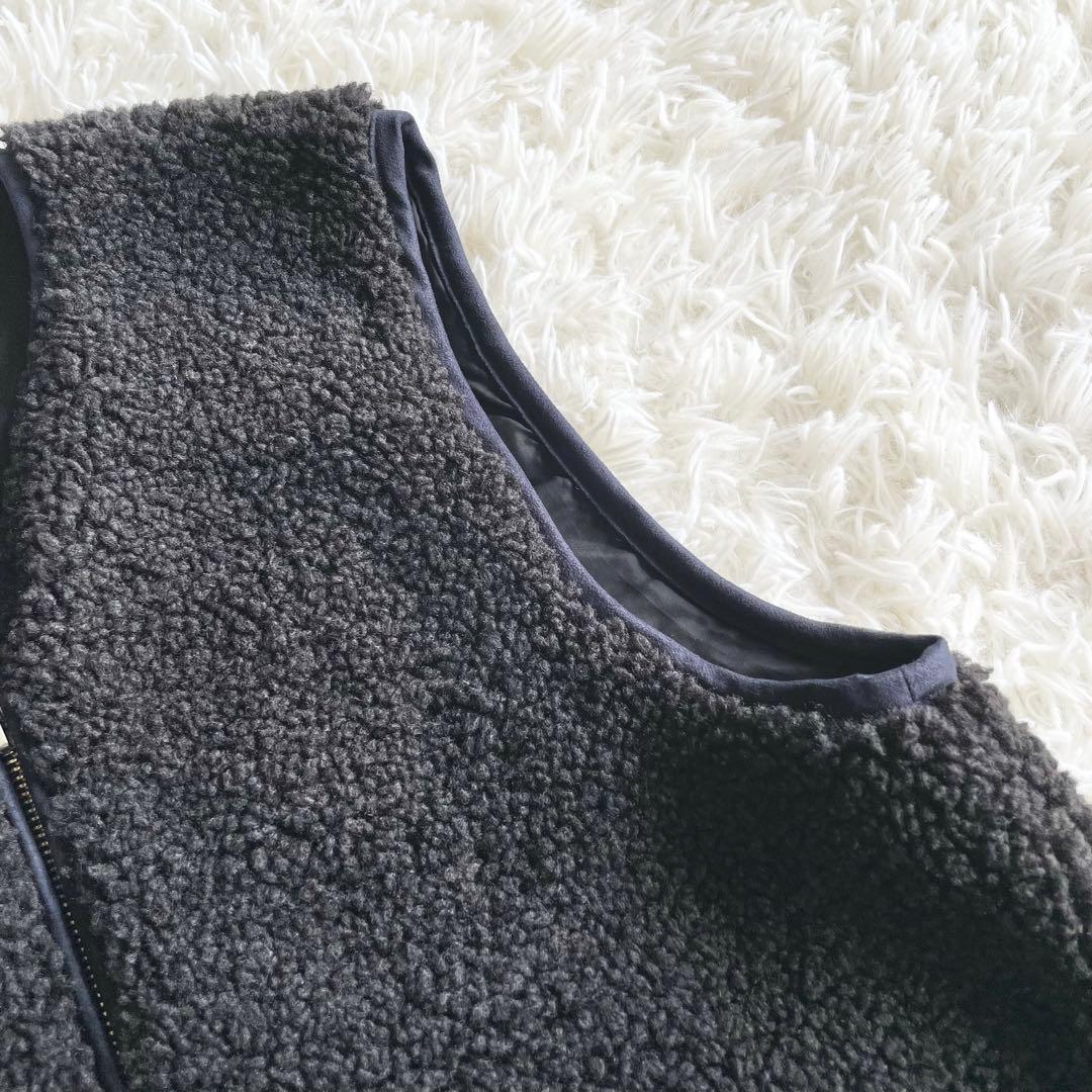 未使用タグ付き✨現行✨スリードッツ　エコファー　ベスト　ボア　黒　S