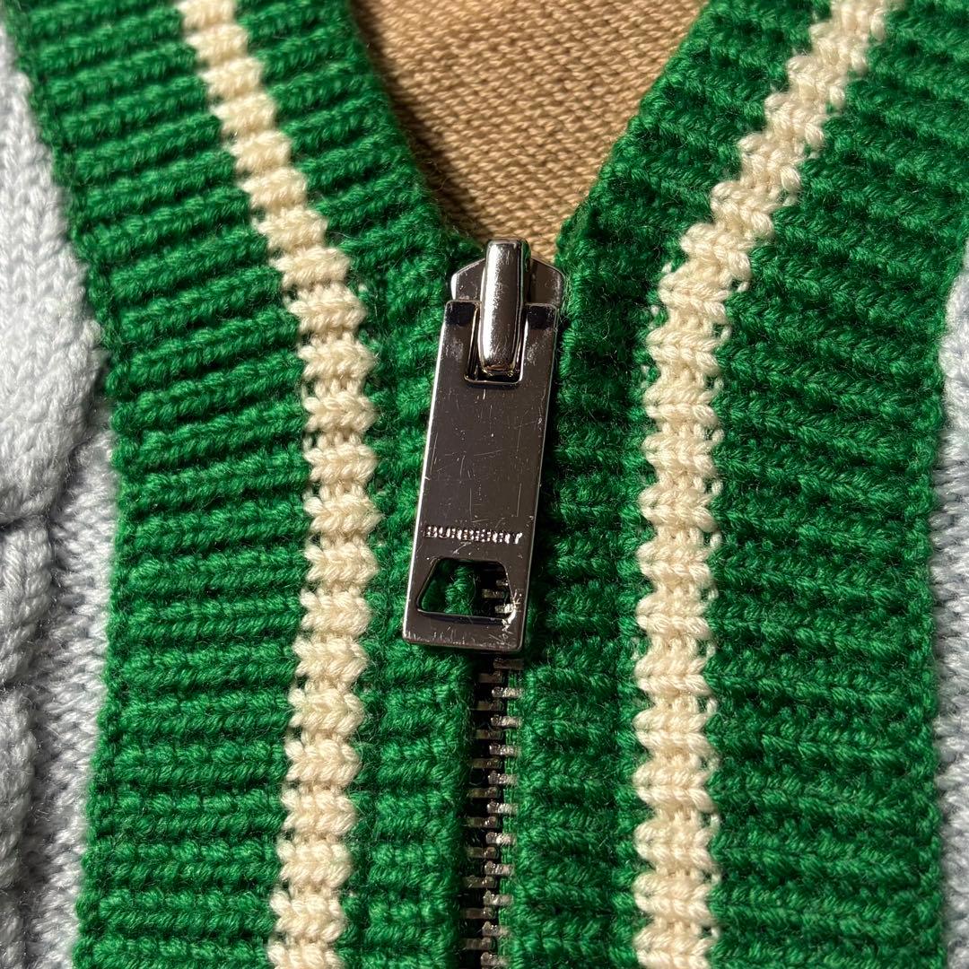 【美品】現行 バーバリー ラバーロゴ ケーブル ニット ジャケット 104cm