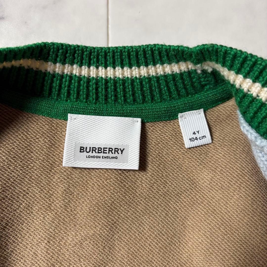 【美品】現行 バーバリー ラバーロゴ ケーブル ニット ジャケット 104cm