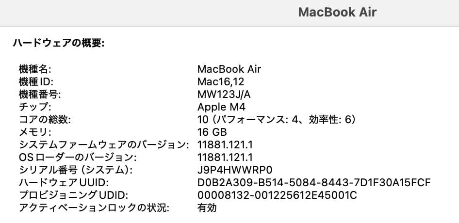 【美品✨】 MacBook Air 13インチ M4チップ16GB 256GB