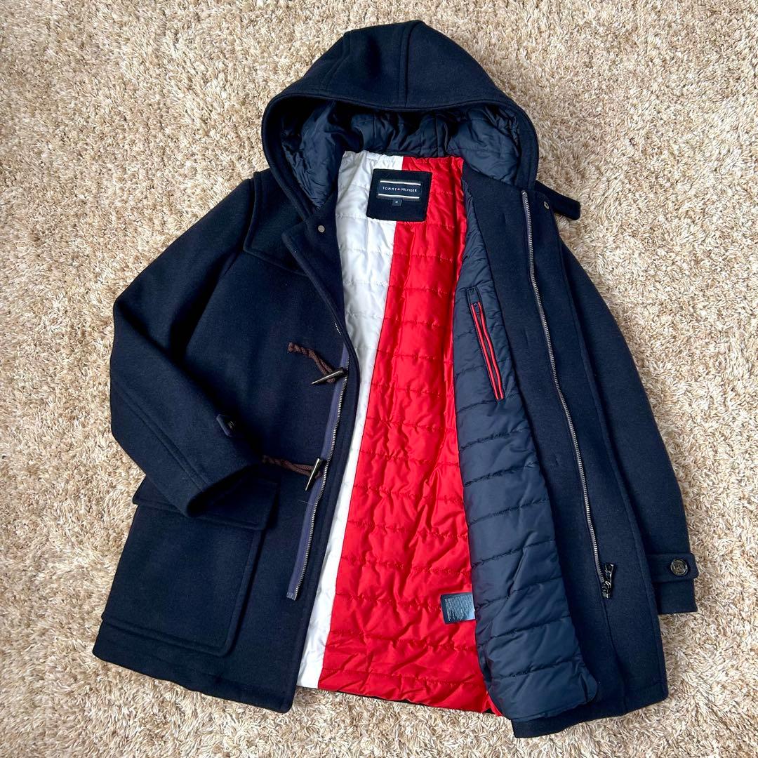 【美品】 トミーヒルフィガー ダッフルコート 中綿 ウール M トリコロール