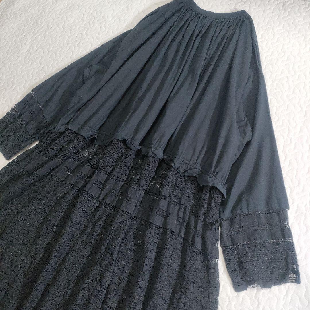 美品✨TODAYFUL　コットンレースギャザーワンピース　ゆったり　黒　38