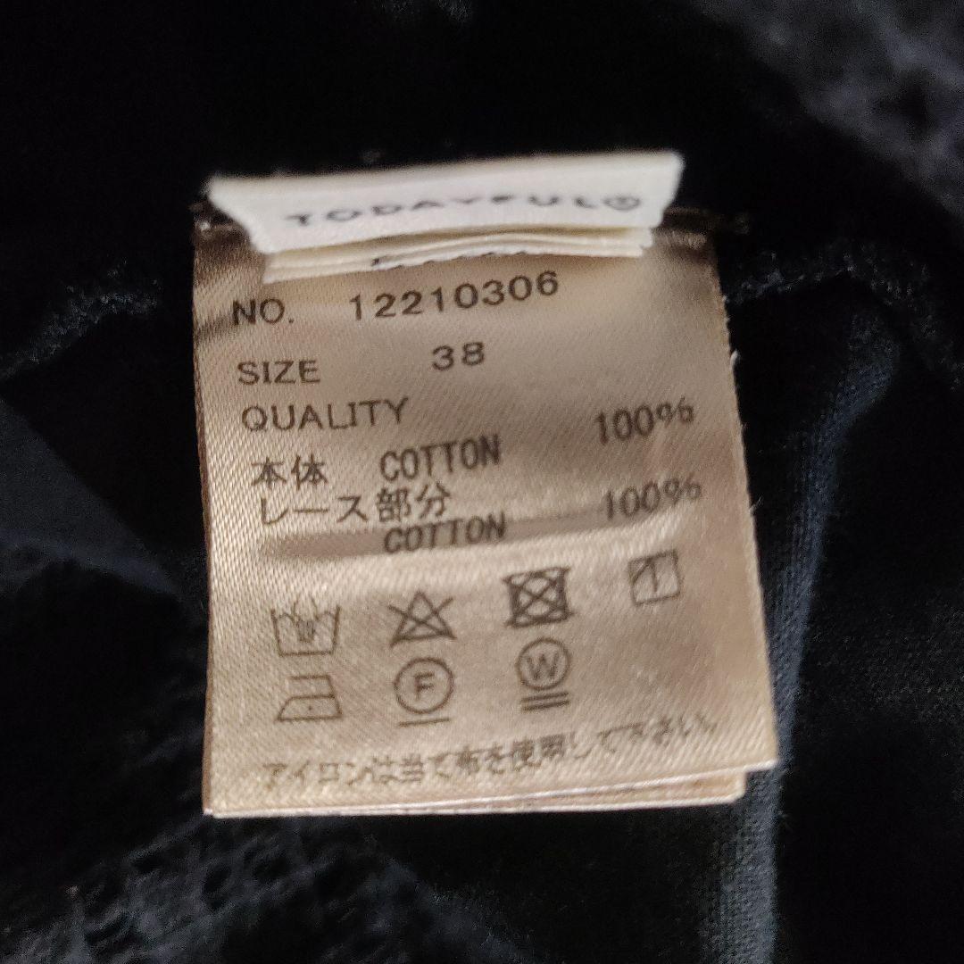美品✨TODAYFUL　コットンレースギャザーワンピース　ゆったり　黒　38