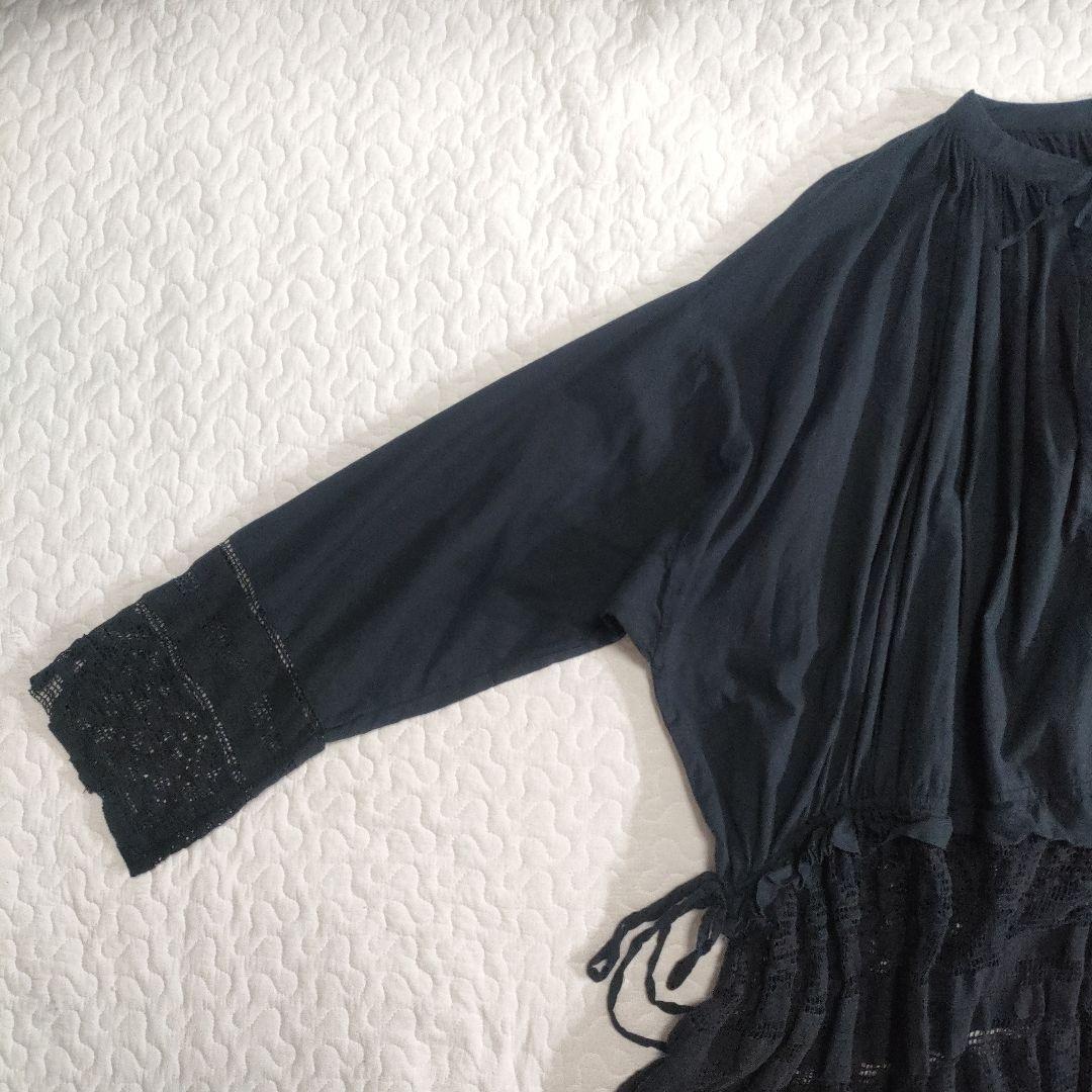 美品✨TODAYFUL　コットンレースギャザーワンピース　ゆったり　黒　38