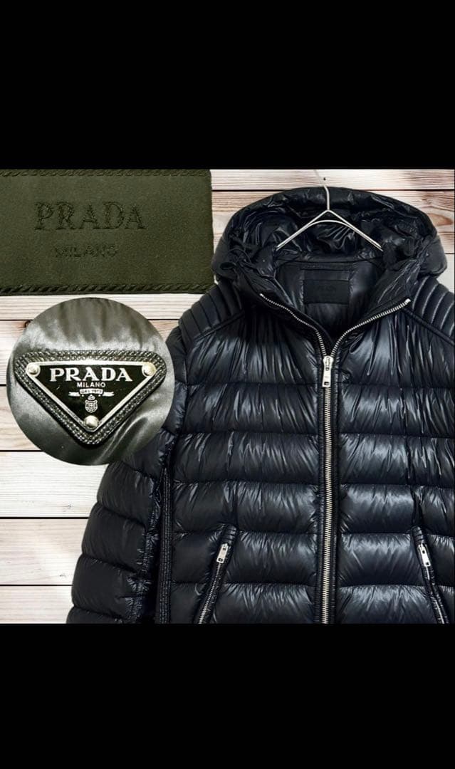 希少サイズ☆名作☆PRADA ライダース ダウンジャケット 三角ロゴ 54 黒