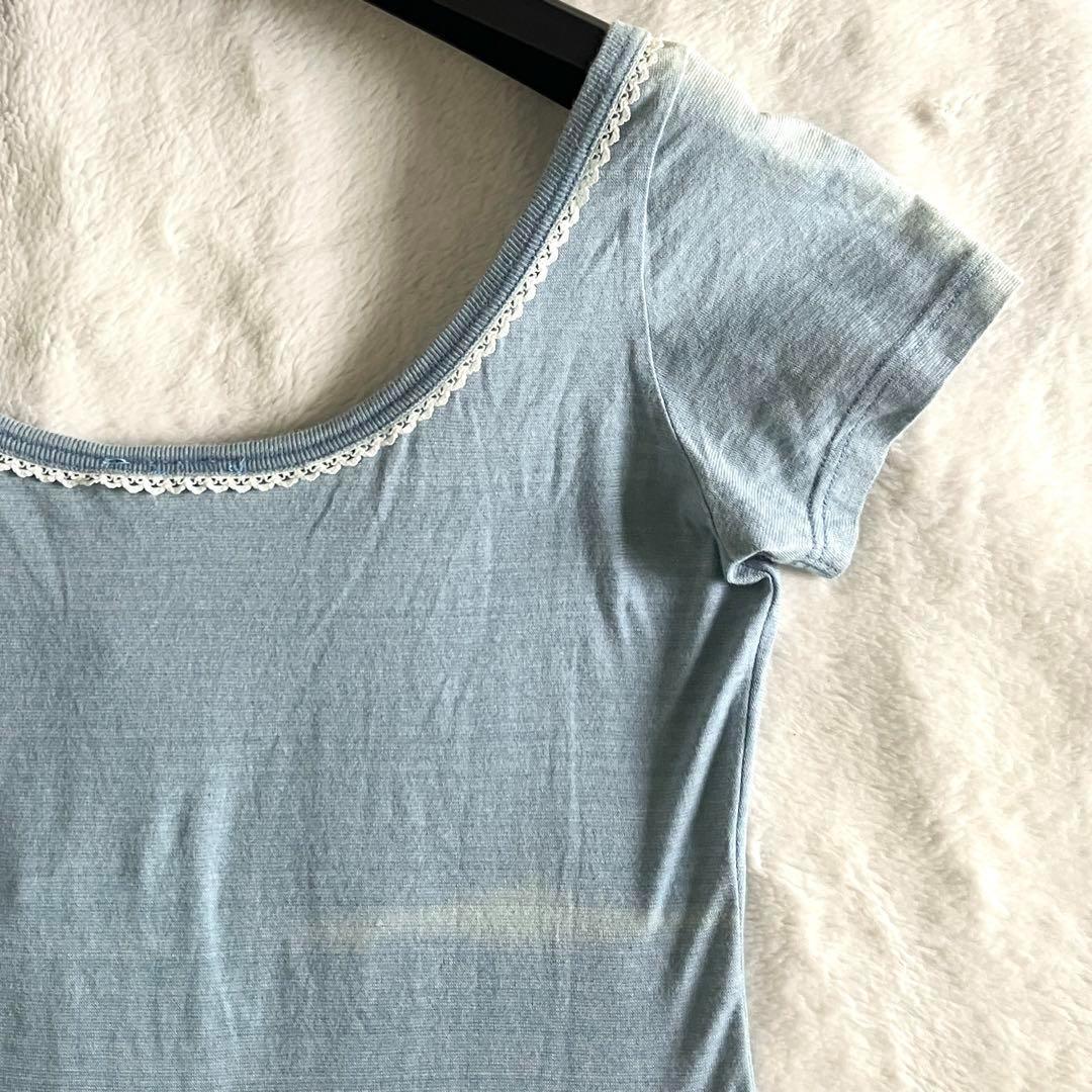 新品 ドルチェアンドガッバーナ コットン ロゴ ダメージ加工Tシャツ M ブルー