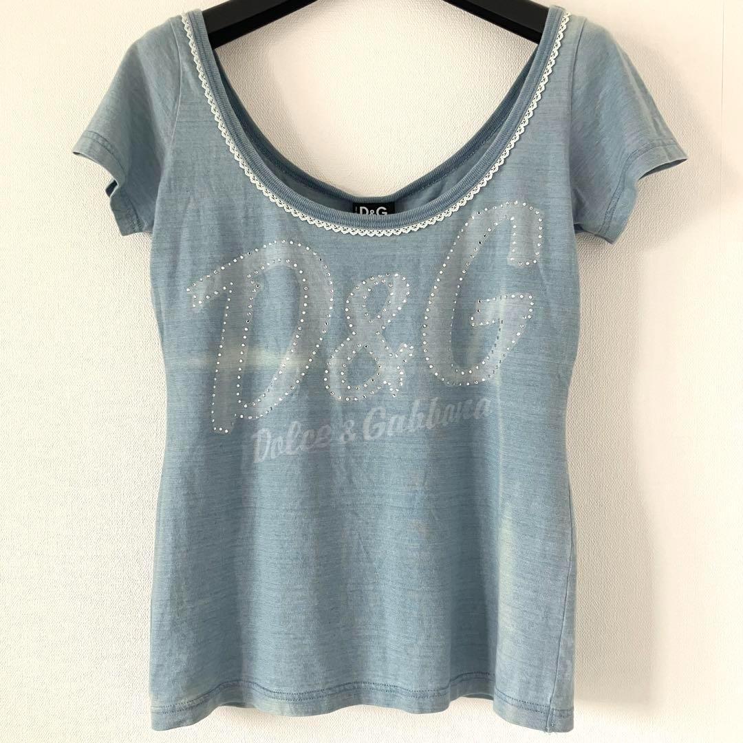 新品 ドルチェアンドガッバーナ コットン ロゴ ダメージ加工Tシャツ M ブルー