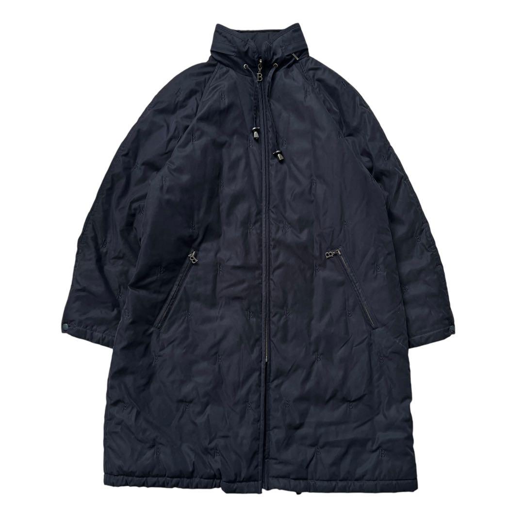 Burberry London　B刺繍　総柄　モッズコート　ロングコート　黒　M