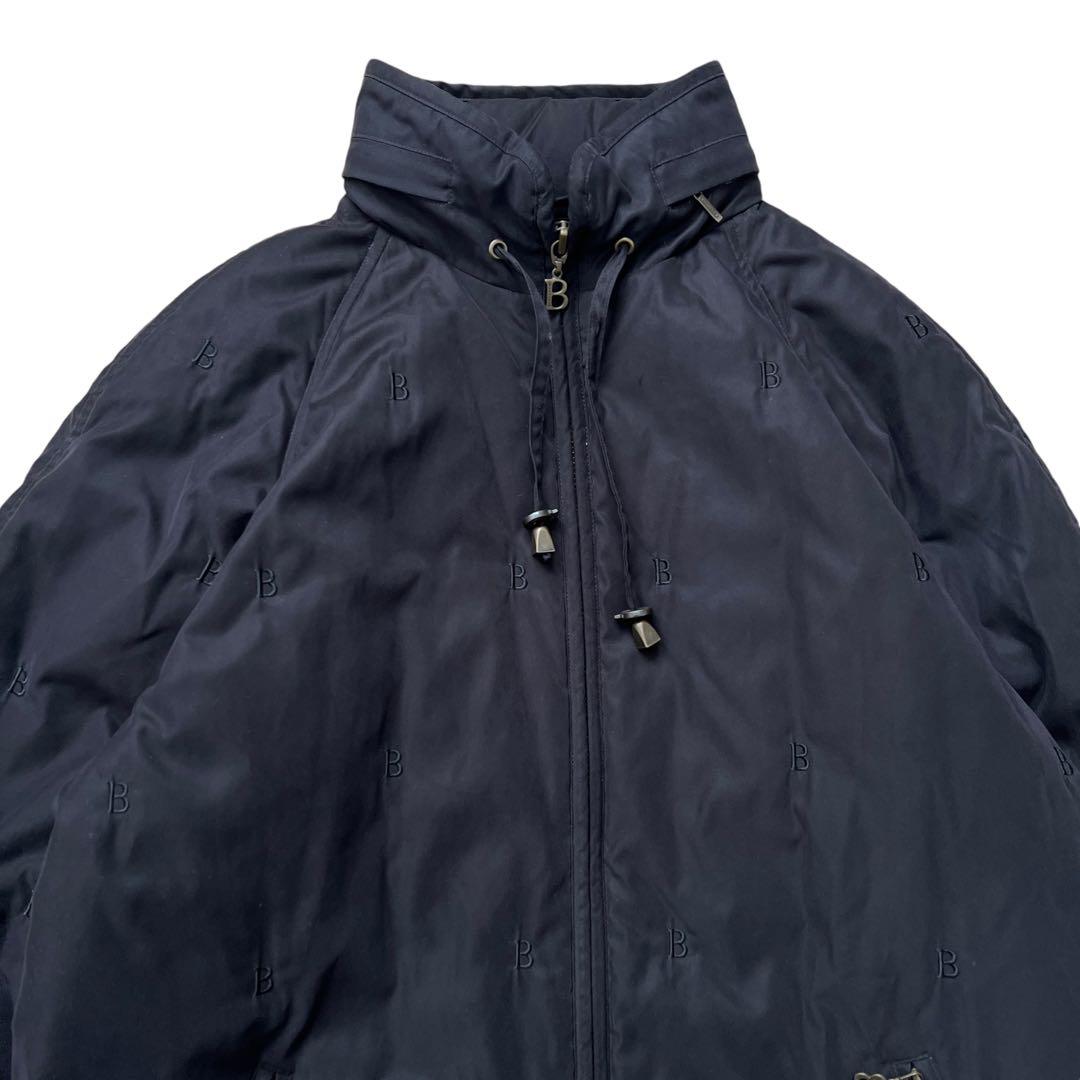 Burberry London　B刺繍　総柄　モッズコート　ロングコート　黒　M