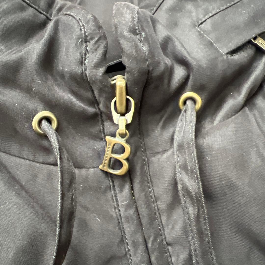 Burberry London　B刺繍　総柄　モッズコート　ロングコート　黒　M