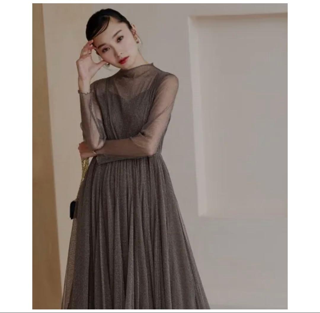 【Dorry Doll】ラメチュールメロウワンピース　ドレス　チャコール