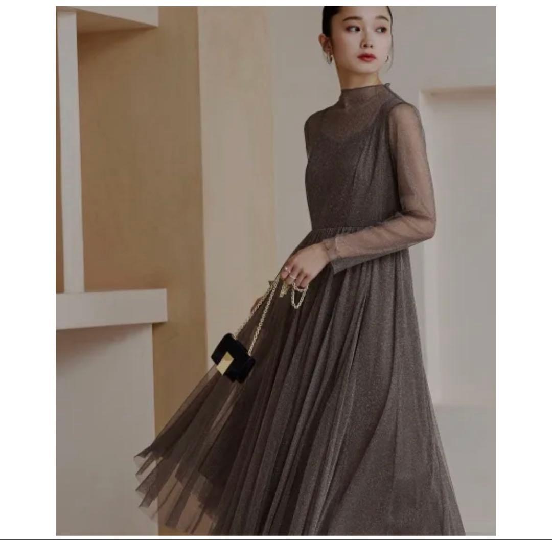 【Dorry Doll】ラメチュールメロウワンピース　ドレス　チャコール