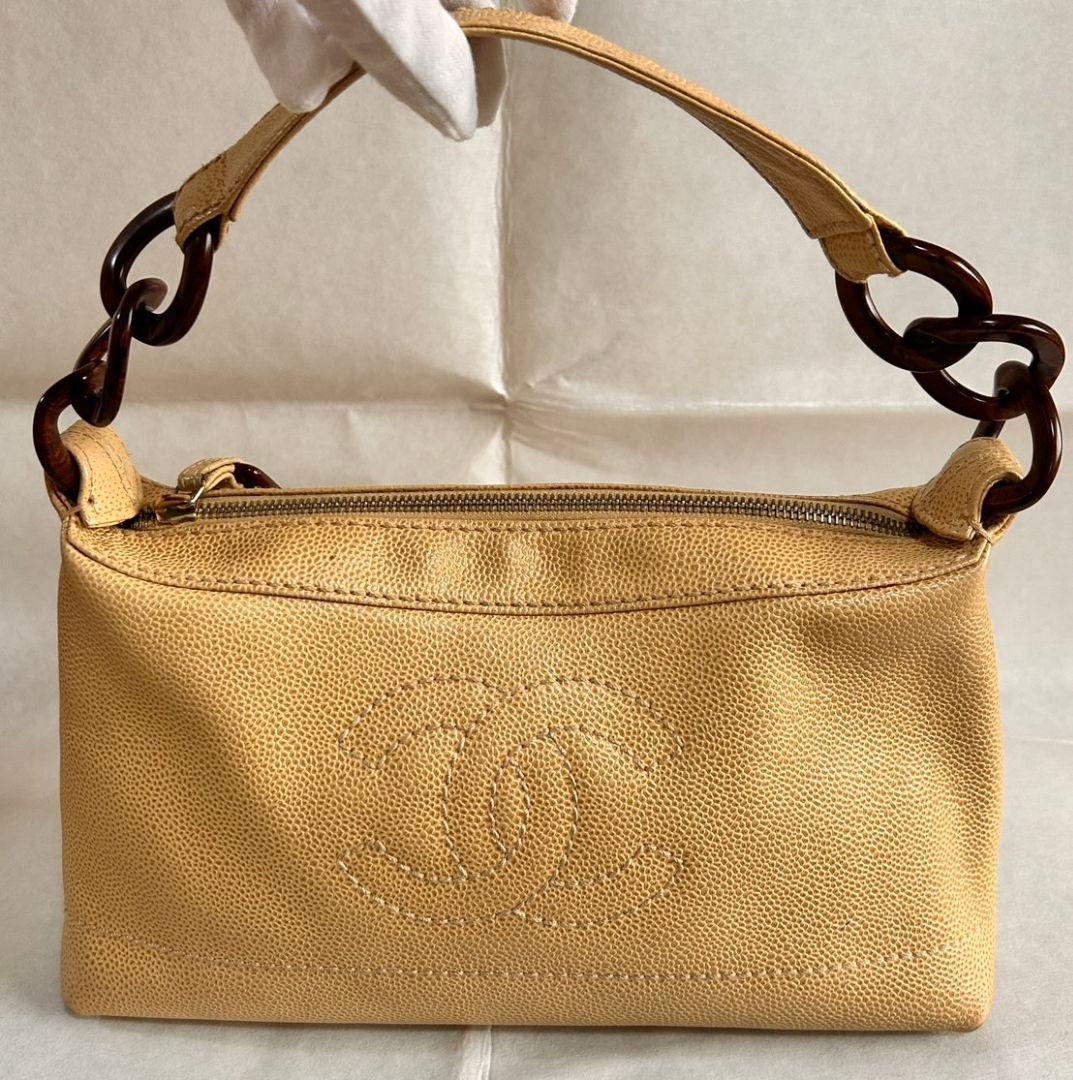 CHANEL ベージュ べっ甲風バッグ