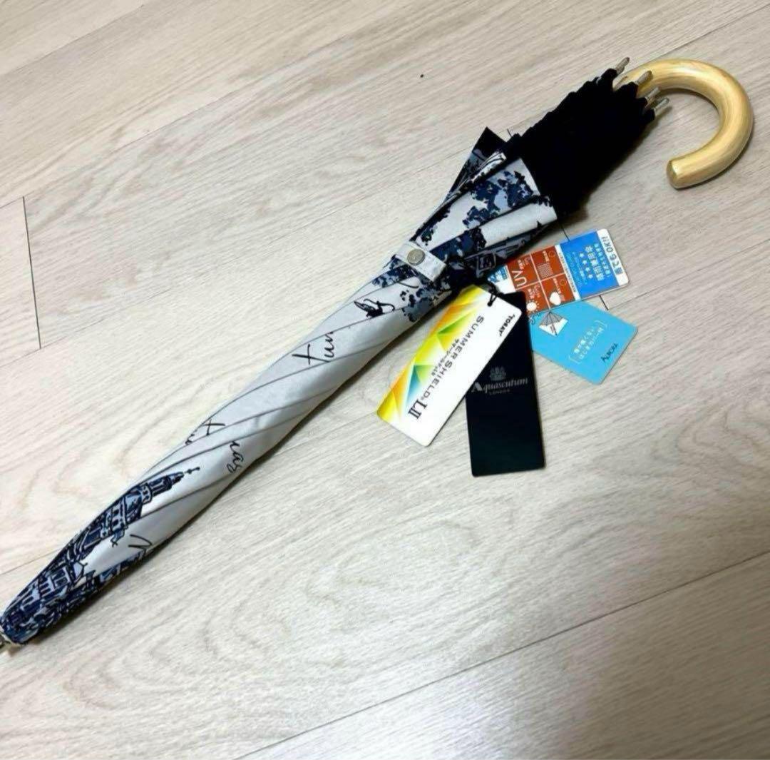 新品アクアスキュータム一級遮光傘 晴雨兼用 長傘 雨傘 プチパラ日本製 軽量