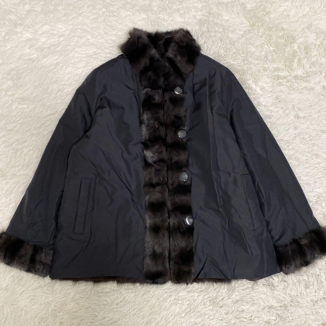 希少 美品 リアルファー リバーシブル 毛皮コート リス シルク ブラウン