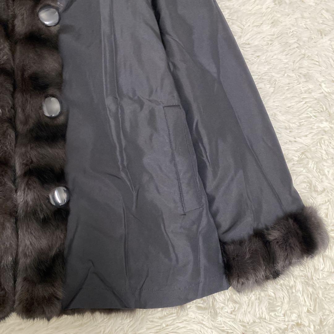 希少 美品 リアルファー リバーシブル 毛皮コート リス シルク ブラウン