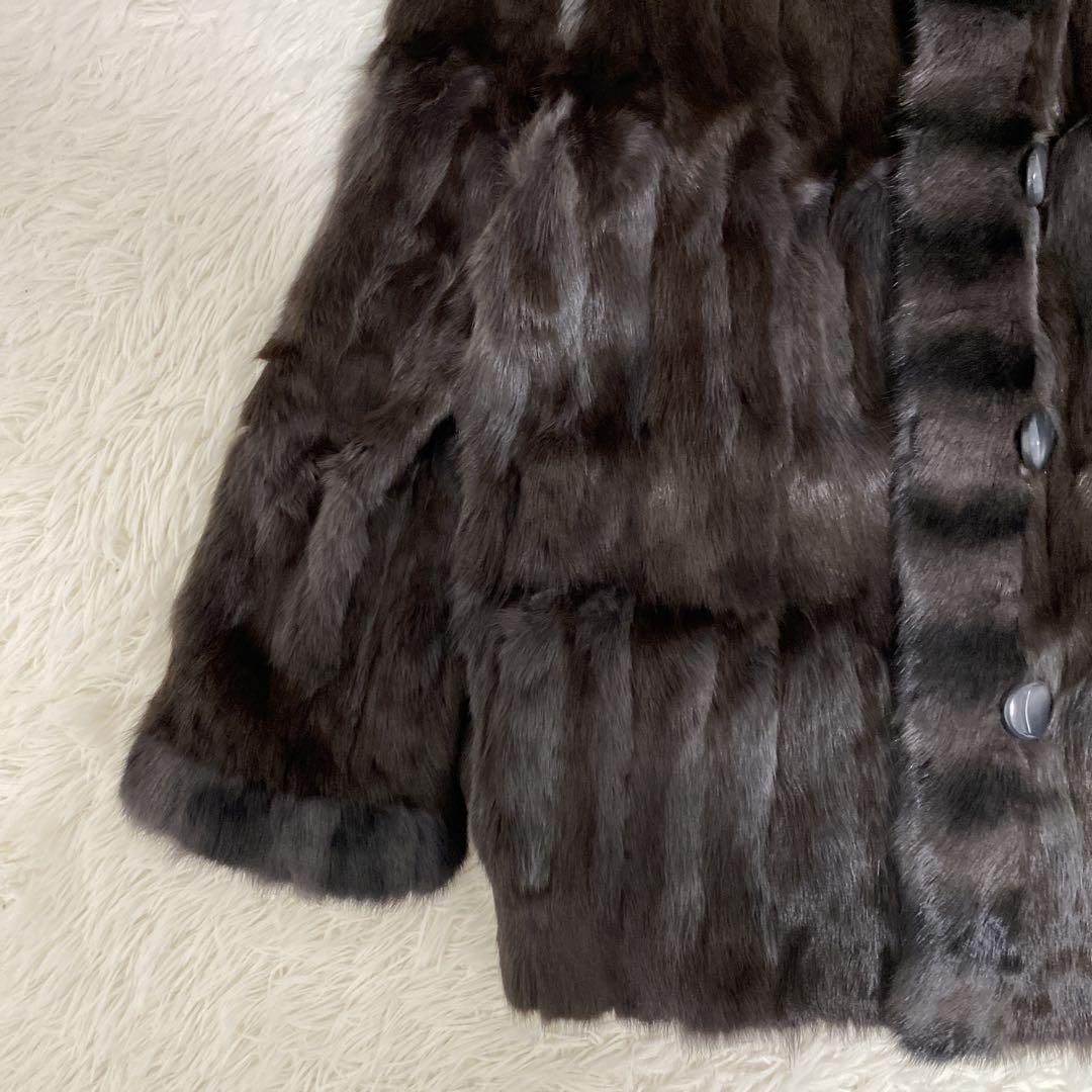 希少 美品 リアルファー リバーシブル 毛皮コート リス シルク ブラウン