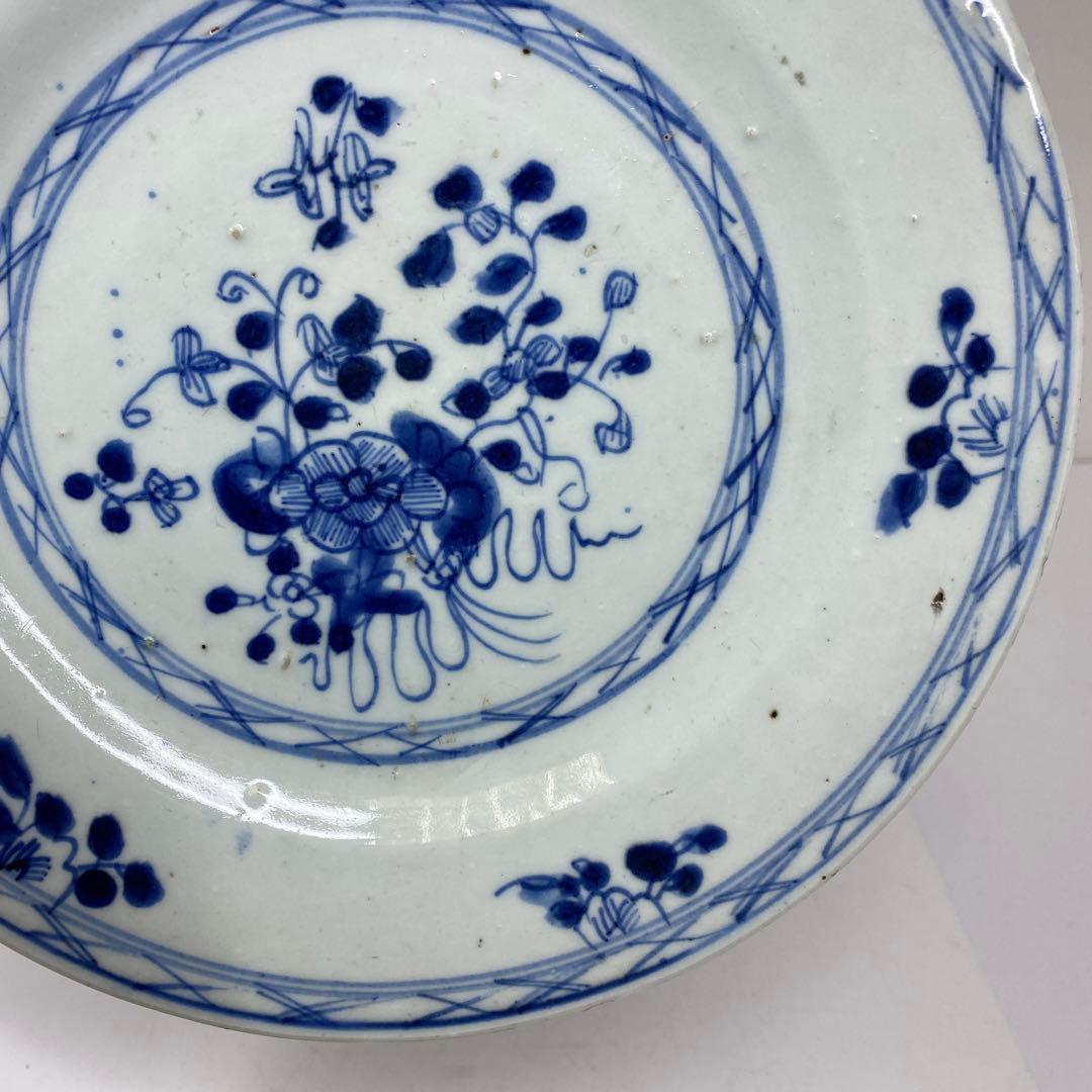 中国清朝時代　青花八寸皿　直径23.7㎝　タサチ　東さ7-0222☆2F
