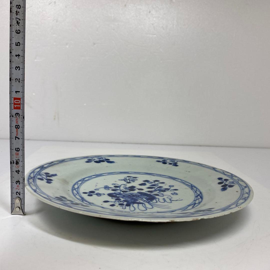 中国清朝時代　青花八寸皿　直径23.7㎝　タサチ　東さ7-0222☆2F