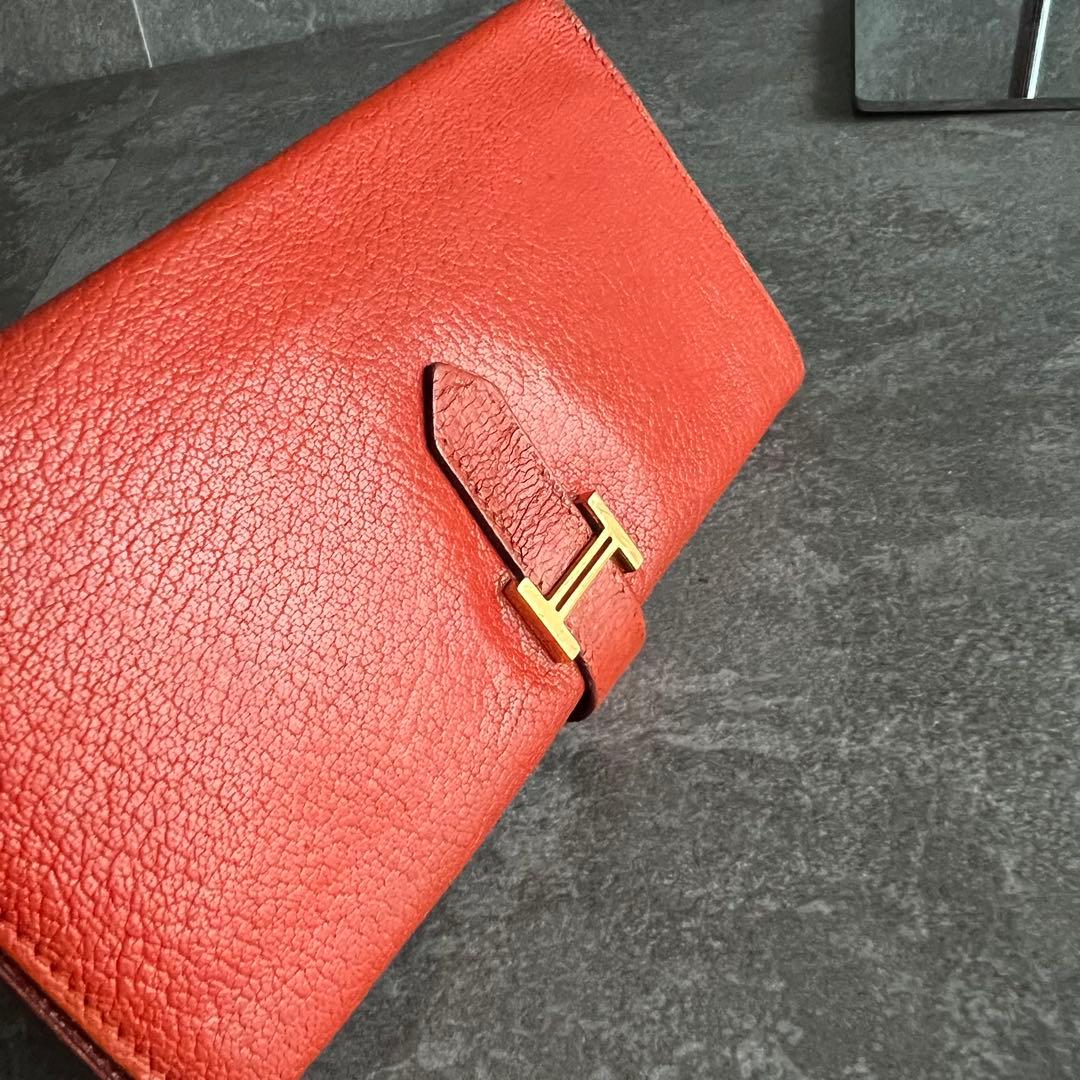 ⭐️エルメス⭐️ベアン クラシック ヴォーエプソン 長財布 オレンジ ゴールド金具