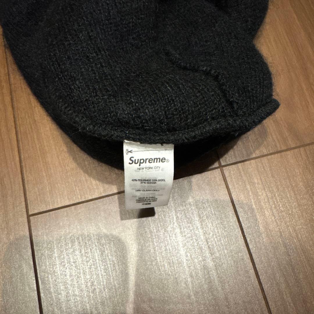Supreme 黒 ニット帽 モヘア ビーニー 野村周平着用 ミニボックスロゴ
