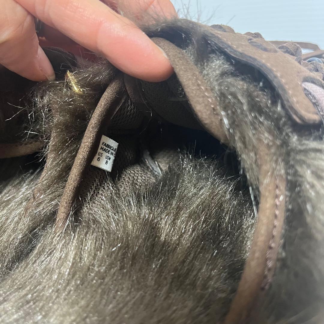 L'Appartment　[SUICOKE]ファー×フリンジサボサンダル　茶