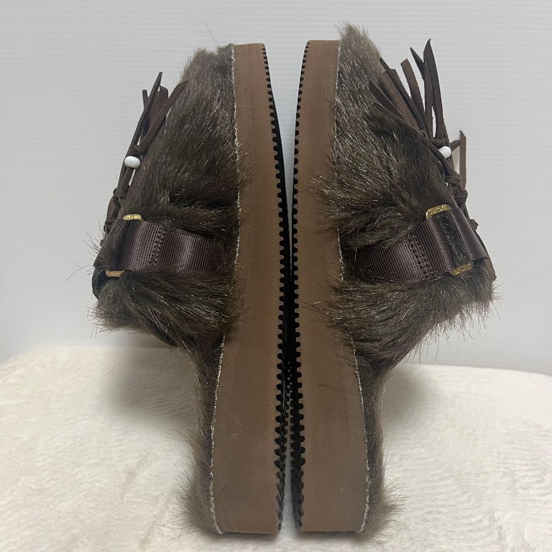 L'Appartment　[SUICOKE]ファー×フリンジサボサンダル　茶