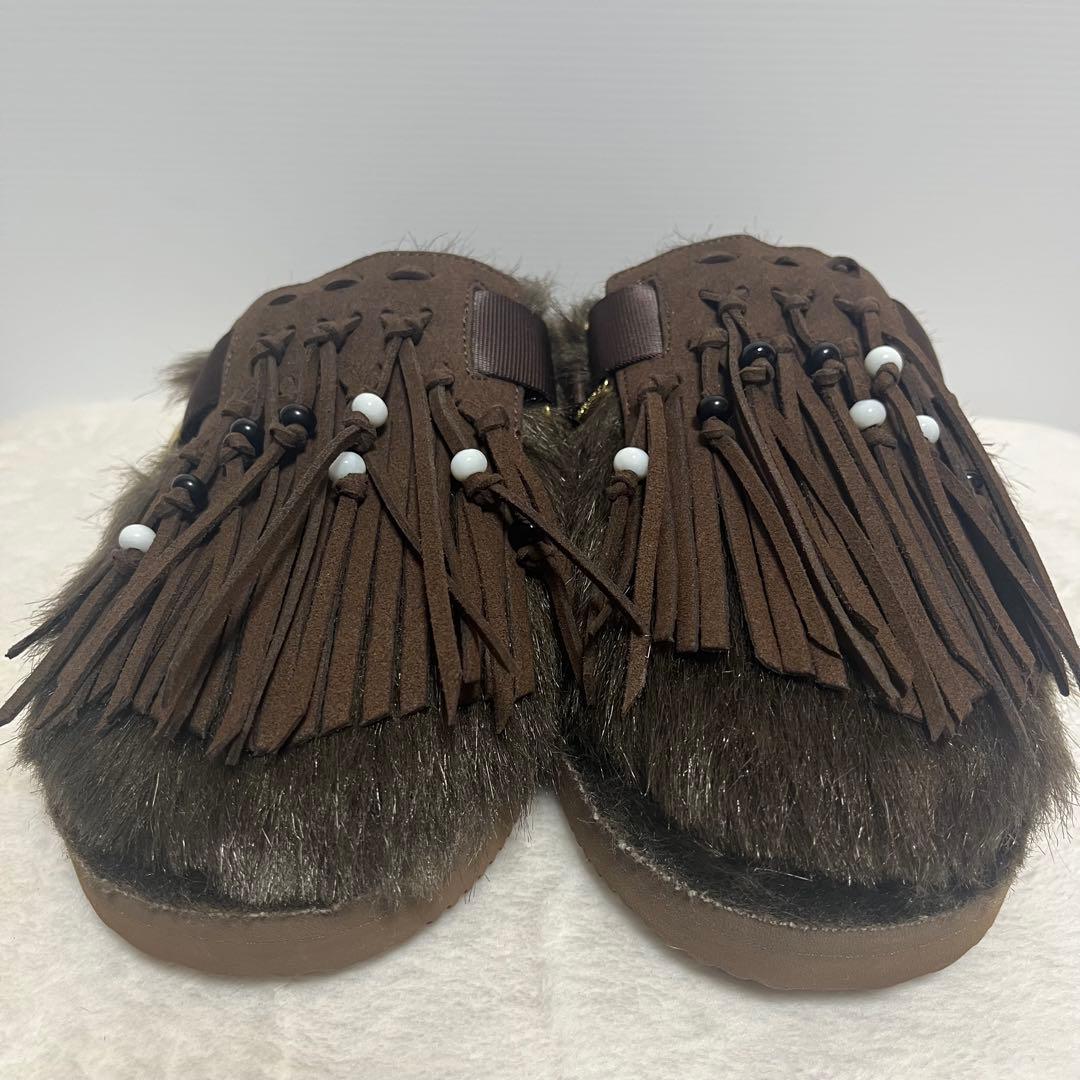 L'Appartment　[SUICOKE]ファー×フリンジサボサンダル　茶