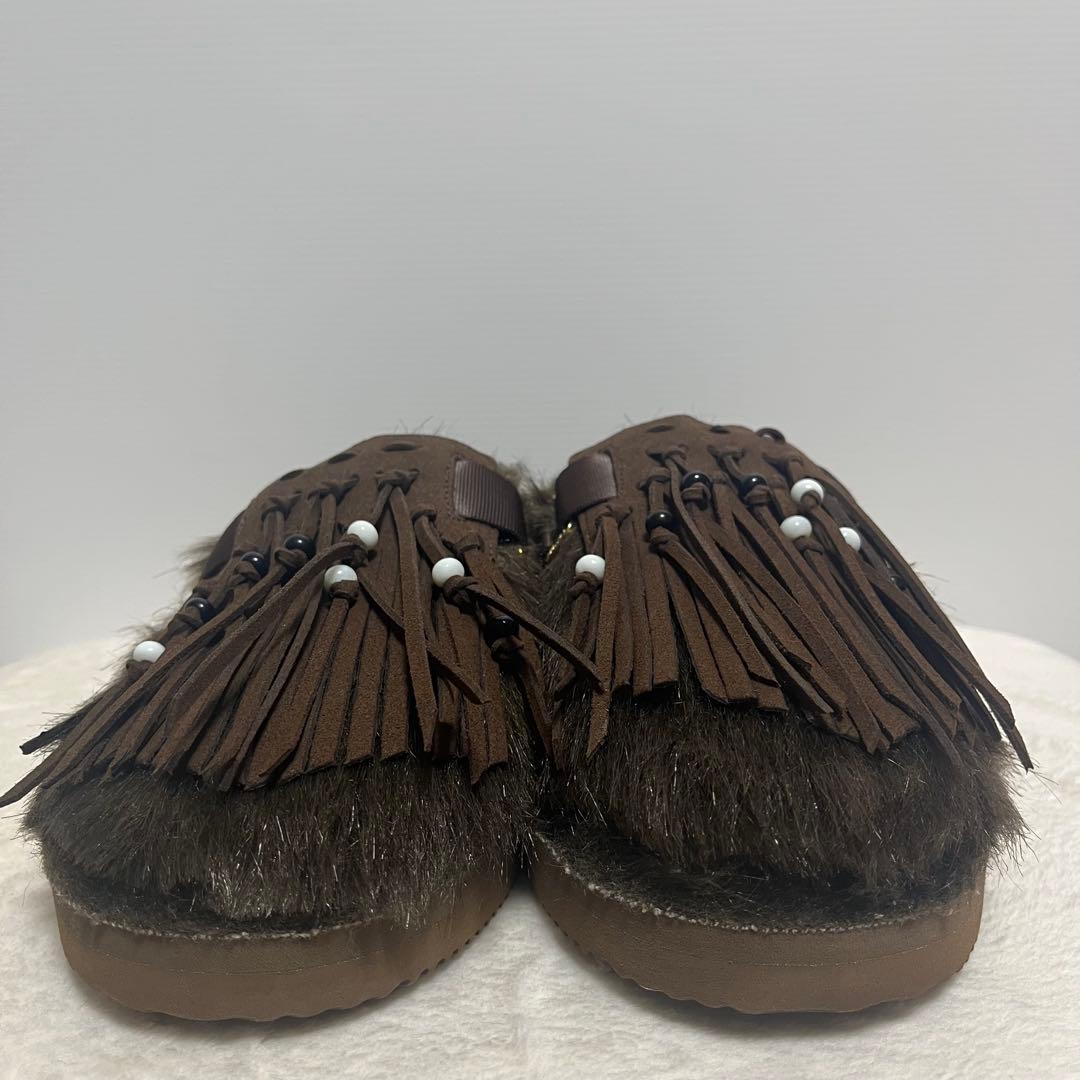 L'Appartment　[SUICOKE]ファー×フリンジサボサンダル　茶