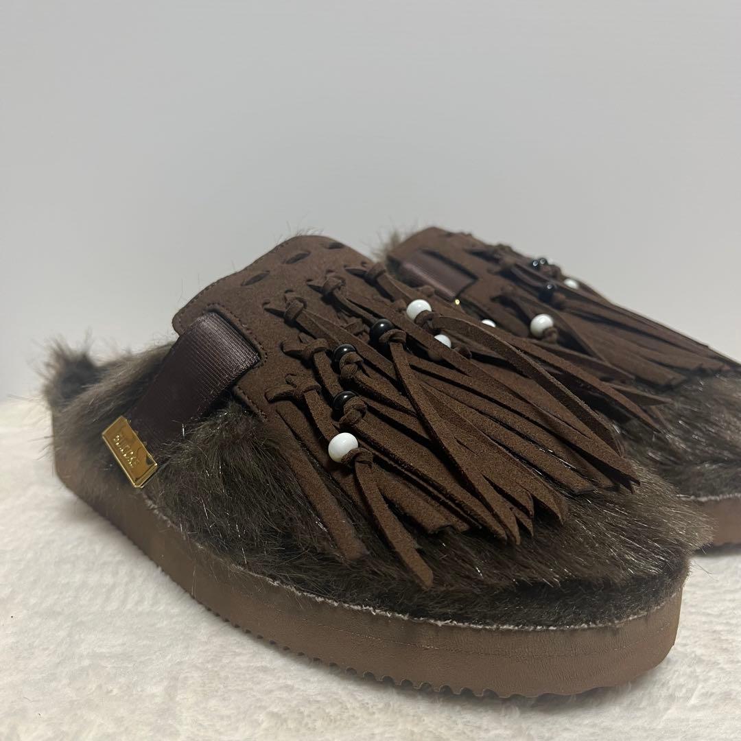L'Appartment　[SUICOKE]ファー×フリンジサボサンダル　茶