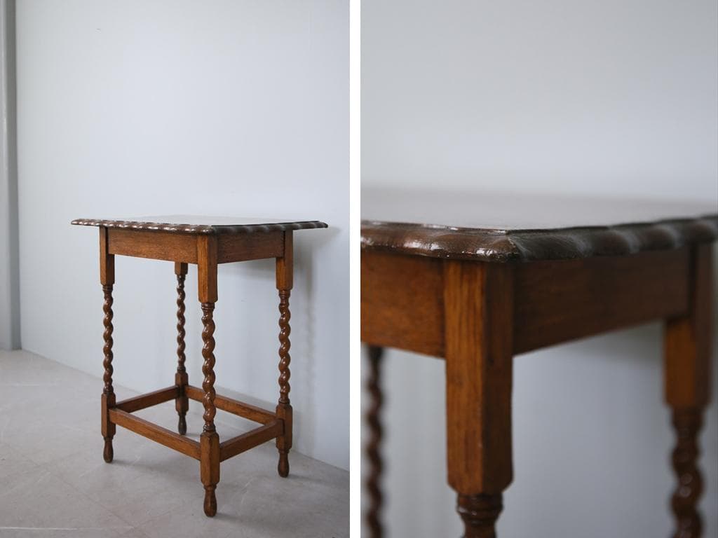 英国アンティーク木製サイドテーブル/オケージョナル机/飾り棚/花台(91-47)