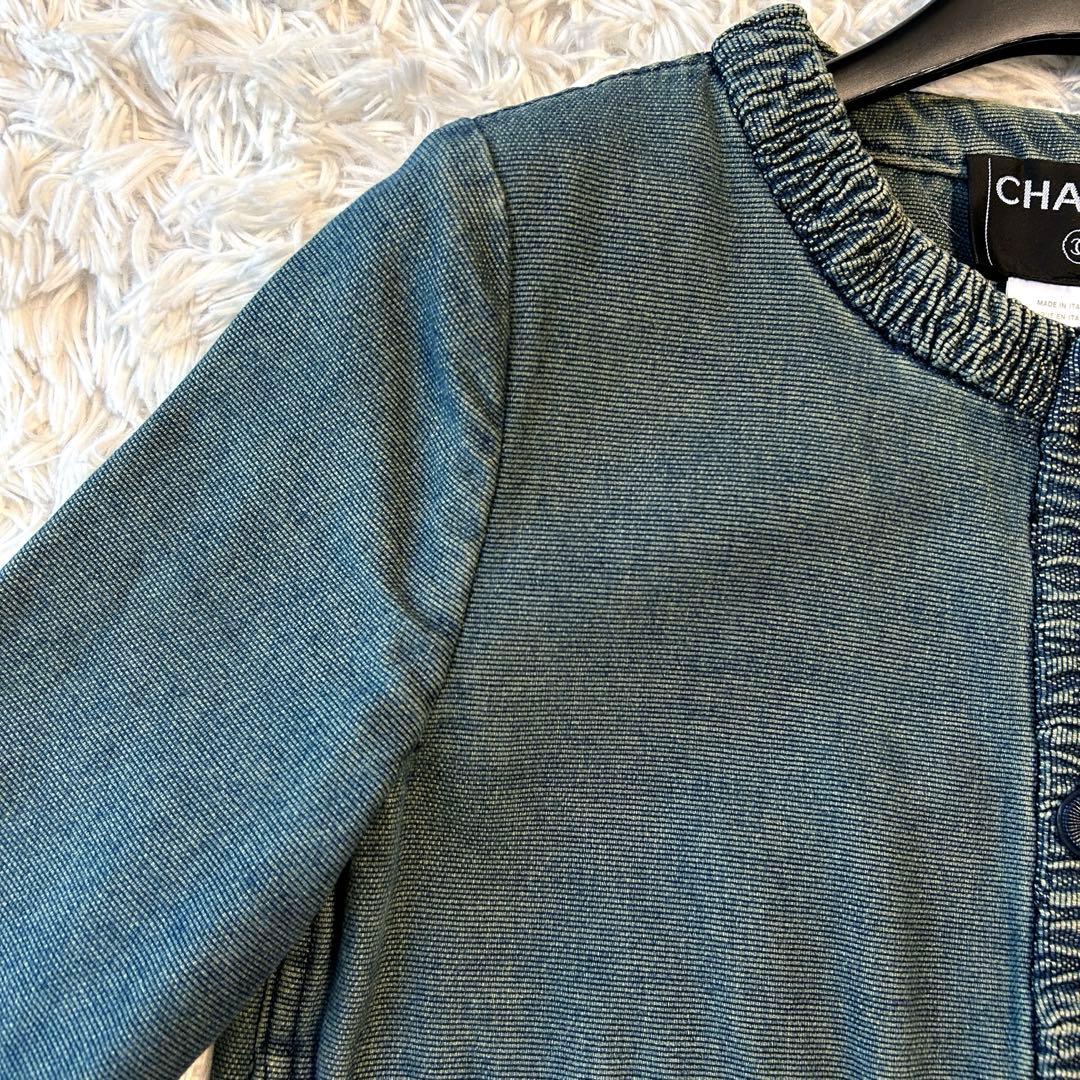 CHANEL シャネル デニムジャケット ココマーク シャーリング加工 長袖