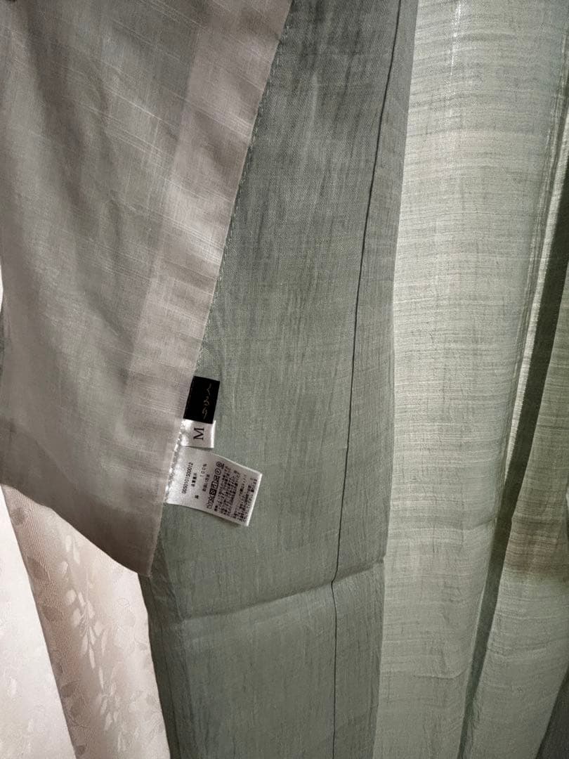 美品‼️薄い緑色のシンプルな麻夏着物　浴衣　くるりブランド