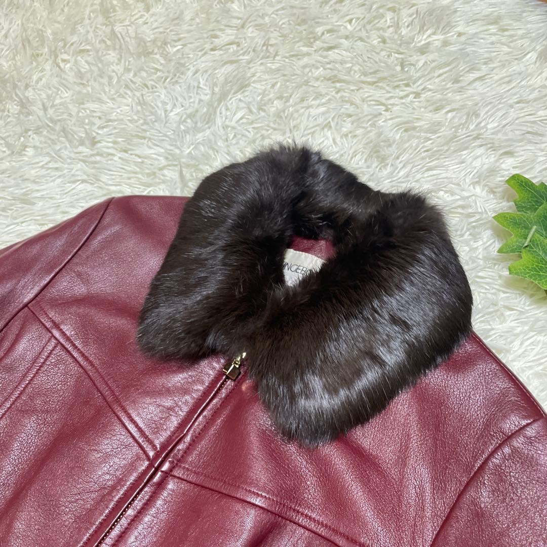 美品　インゲボルグ　レザージャケット　深い赤　本革　羊革　ラビットファー　M