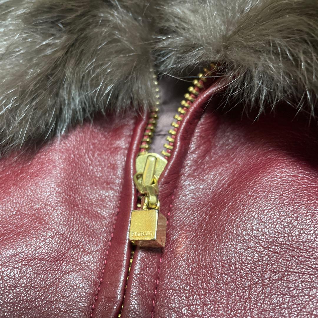 美品　インゲボルグ　レザージャケット　深い赤　本革　羊革　ラビットファー　M