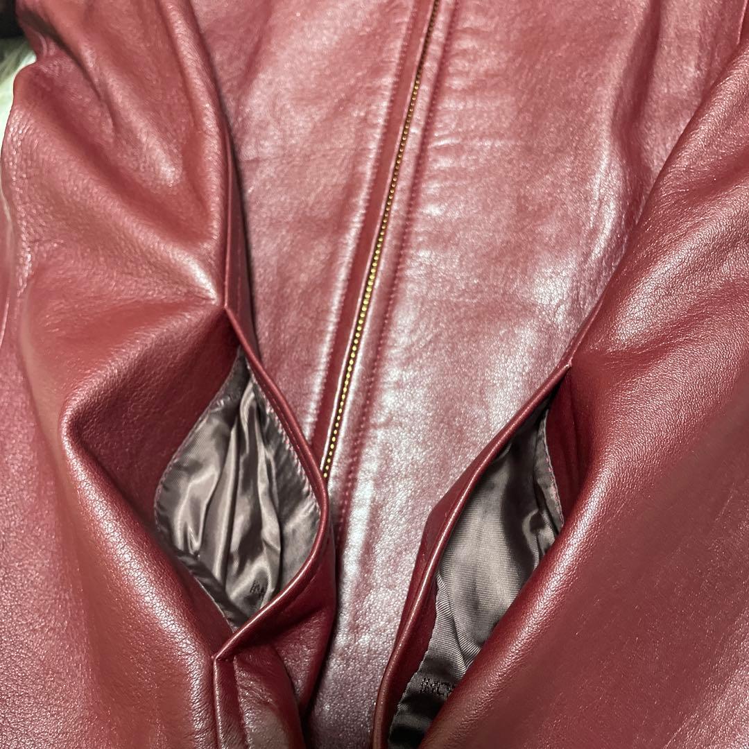 美品　インゲボルグ　レザージャケット　深い赤　本革　羊革　ラビットファー　M