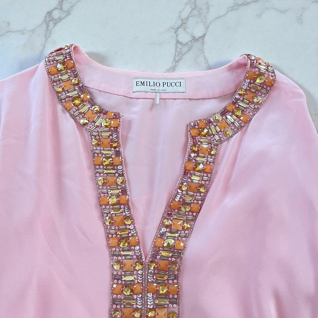EMILIO PUCCI シルク100% ビジュー装飾 ブラウス ピンク