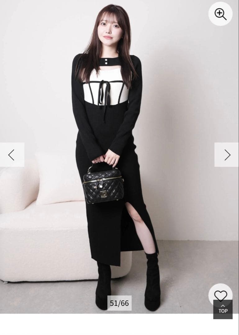 リップサービスデコルテオープンバイカラーニットワンピース