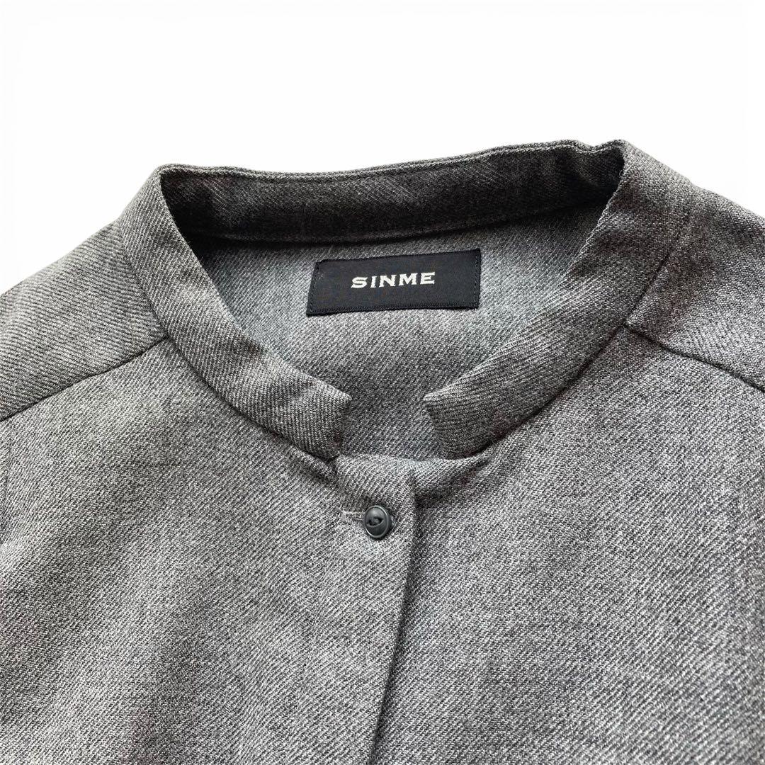 シンメ　スモックドレス　ウール　サイズFREE グレー　比翼仕立て