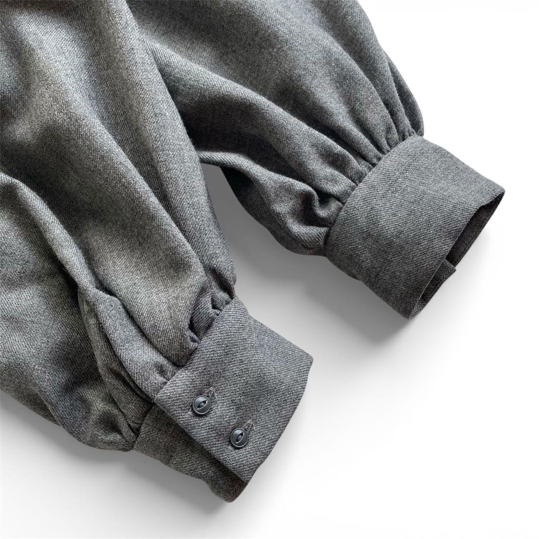 シンメ　スモックドレス　ウール　サイズFREE グレー　比翼仕立て