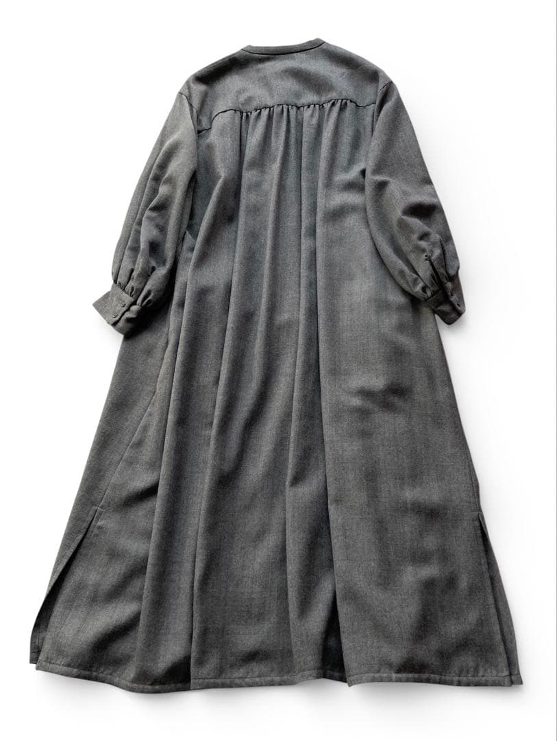 シンメ　スモックドレス　ウール　サイズFREE グレー　比翼仕立て