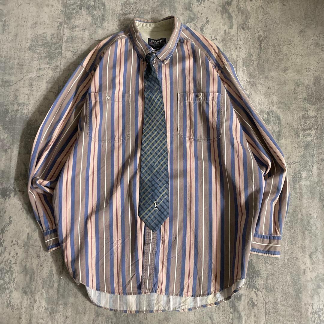 海外 c-boy 90's 太ストライプ BDシャツ BURBERRYスラックス