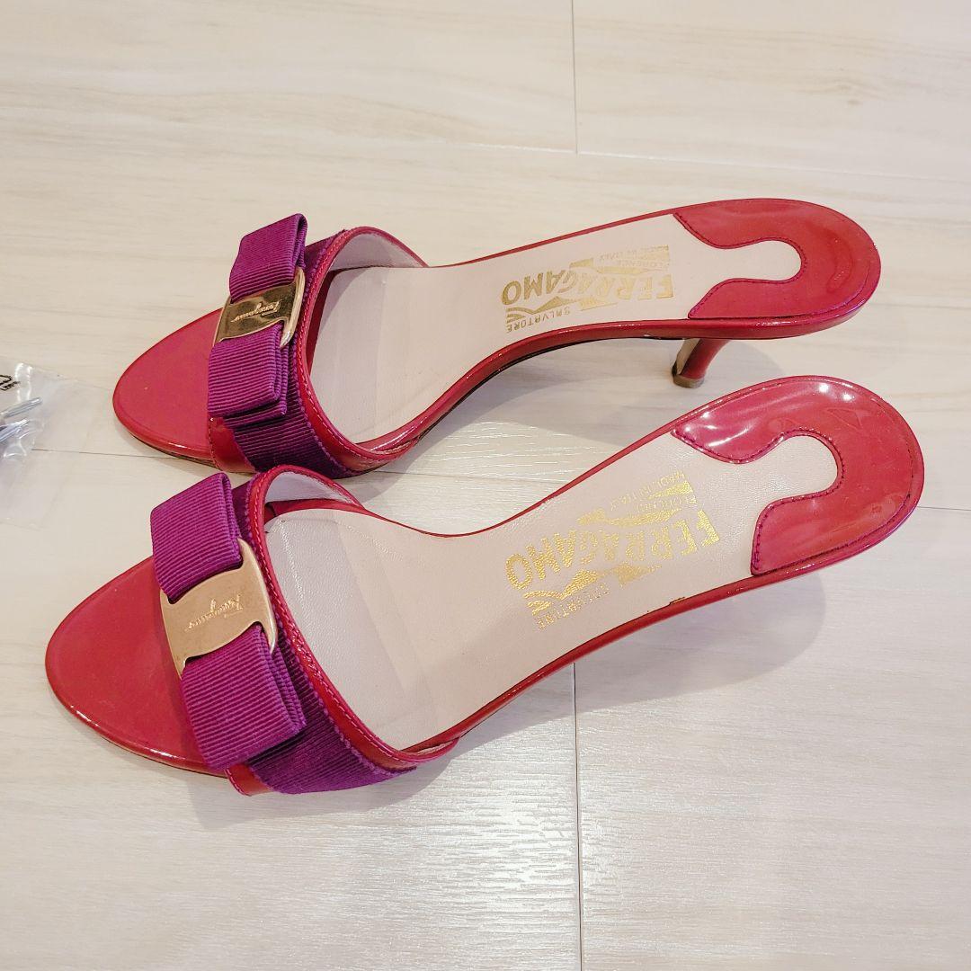 Ferragamo リボン付きミュール ピンク 紫 フェラガモ セリーヌ