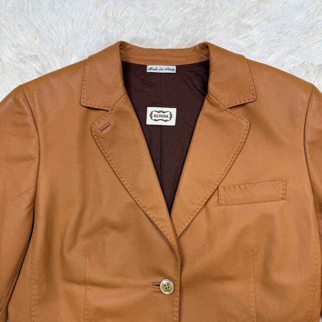 希少サイズ極美品 アニオナ テーラードジャケット レザー キャメル 42 L